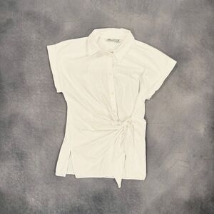 Zara white button up blouse with side knot • size medium